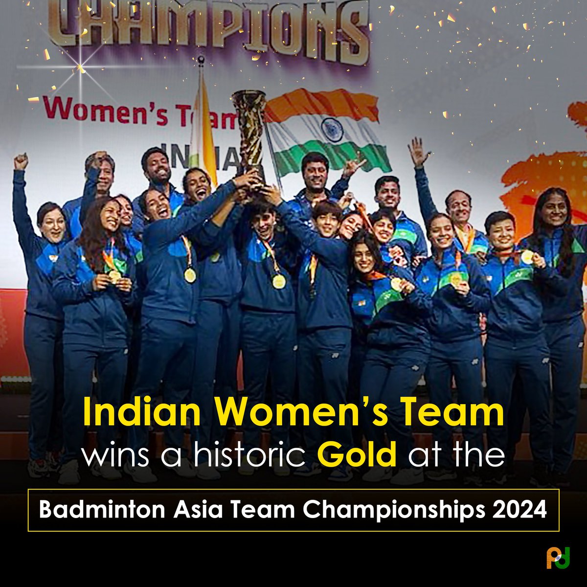 Scripting history in gold 🥇!

The women's team of #BemisaalBharat won a historic gold medal at the Badminton Asia Team Championships 2024 held in Malaysia.

This is 🇮🇳's first-ever gold medal at the championships!