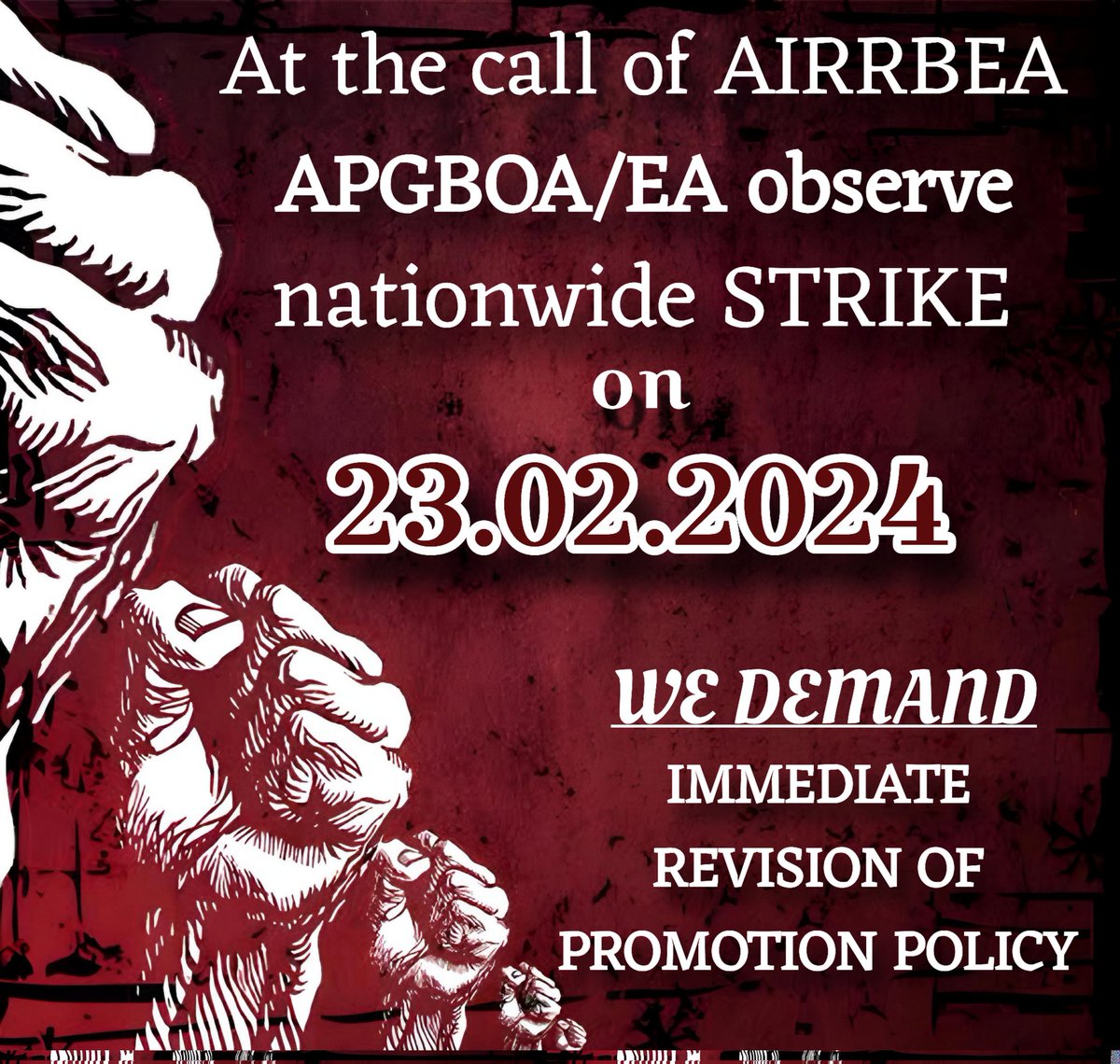 apgb_officers's tweet photo. #AIRRBEAZINDABAD
#APGBOAZINDABAD
#LONGLIVEUNITY

COME &amp; JOIN TO MAKE THE STRIKE A RESOUNDING SUCCESS https://t.co/CyMc2tpirc