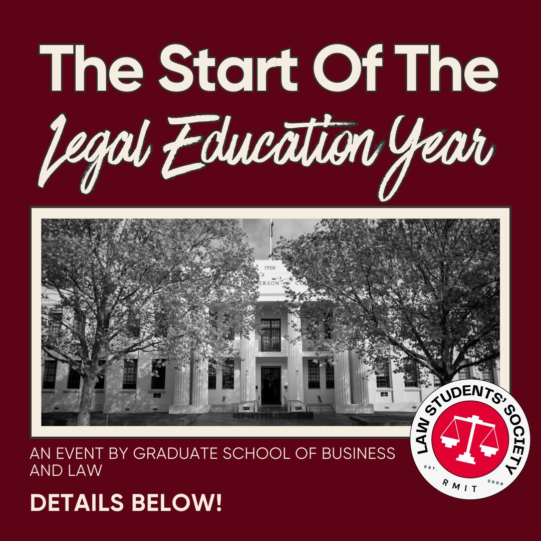 START OF THE LEGAL EDUCATION YEAR 🤩

📅 DATE: Thursday 7th March
⏰ TIME: 4:30PM to 6:30PM
🏢 LOCATION: RMIT Building 13/405 Russell St Melbourne
🎟️ TICKETS: (FREE ENTRY!) events.humanitix.com/the-start-of-t…