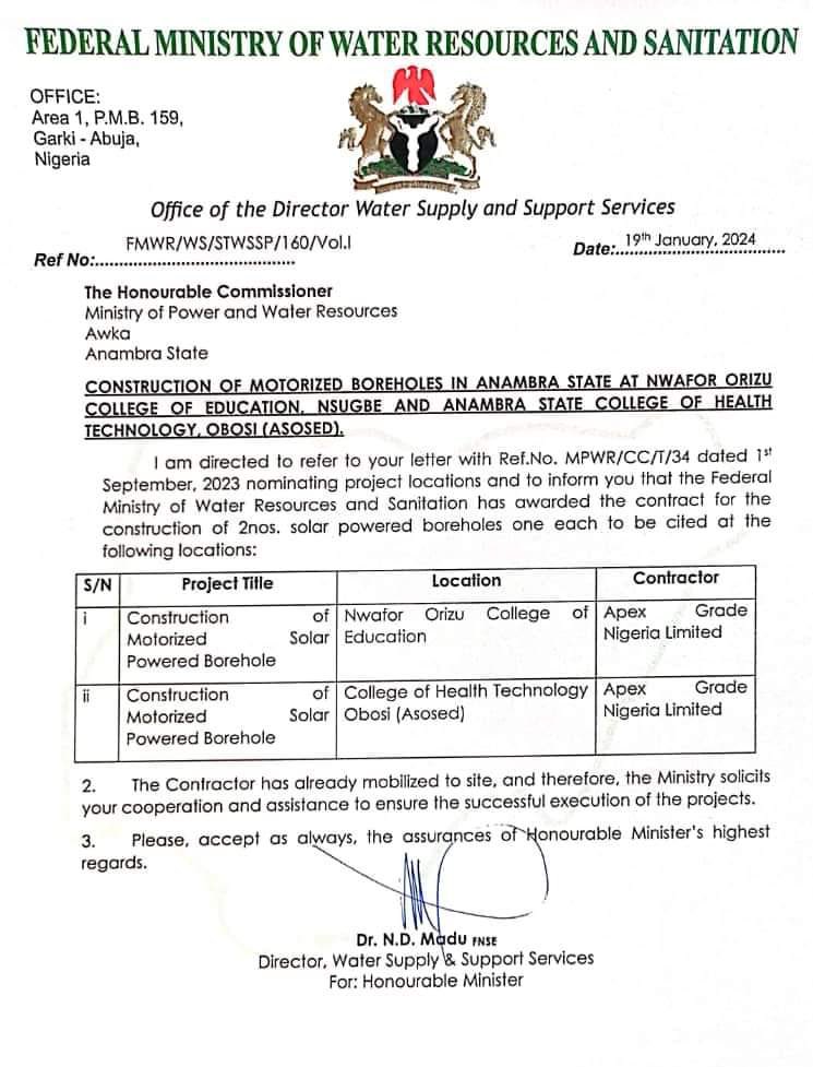 Bsoludo's tweet image. Kudos to Engr. Julius Chukwuemeka, Anambra&apos;s Water Resources Commissioner, for proactive steps at the Nat&apos;l Water Resources Meeting. Highlighting Anambra&apos;s clean water achievements &amp;amp; launching solar motorized boreholes for student welfare.
#AnambraStudentAlive
#SolutionisHere