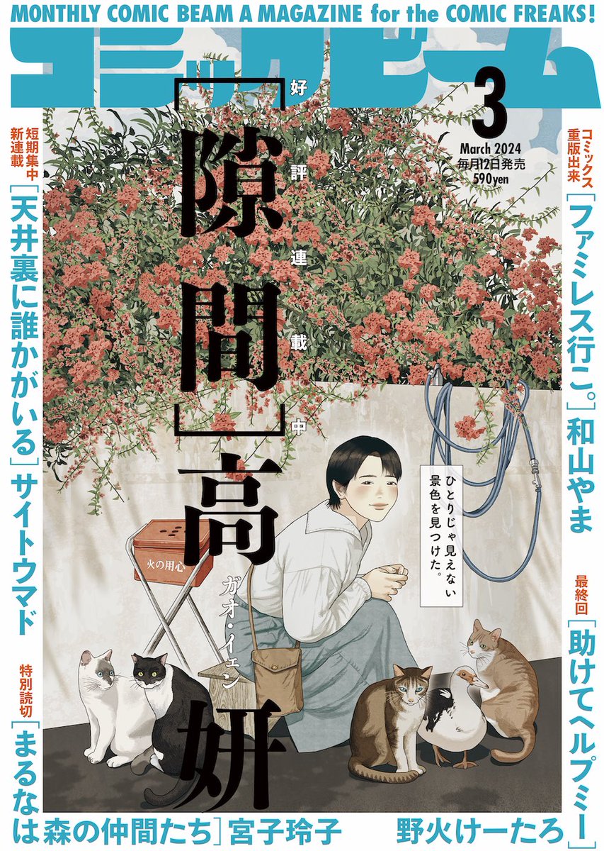 『コミックビーム』3月号
表紙を担当させていただきました☁️

ブーゲンビリアと猫、
台湾と沖縄。 