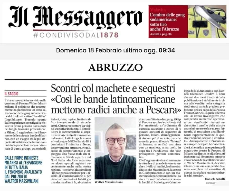 Nell'articolo de <a href="/ilmessaggeroit/">Il Messaggero</a> a firma del giornalista Daniele Astolfi, si parla del libro #Pandillas e delle inchieste su questo fenomeno attuale e non così lontano..
Il testo edito da Lupieditore è disponibile su Amazon al link amazon.it/dp/B0CPSFPSCG e nelle librerie