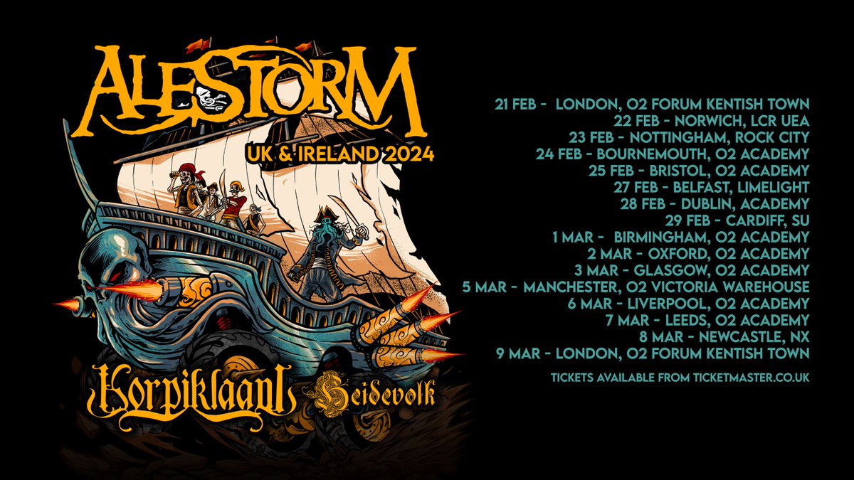 LiveNationUK's tweet photo. NEXT WEEK: #Alestorm kick off their UK tour, joined by special guests @_korpiklaani &amp; #Heidevolk 🏴‍☠️
 
Secure final remianing tickets 👉 https://t.co/cgcwhnrAgK https://t.co/9ga7XfENxY