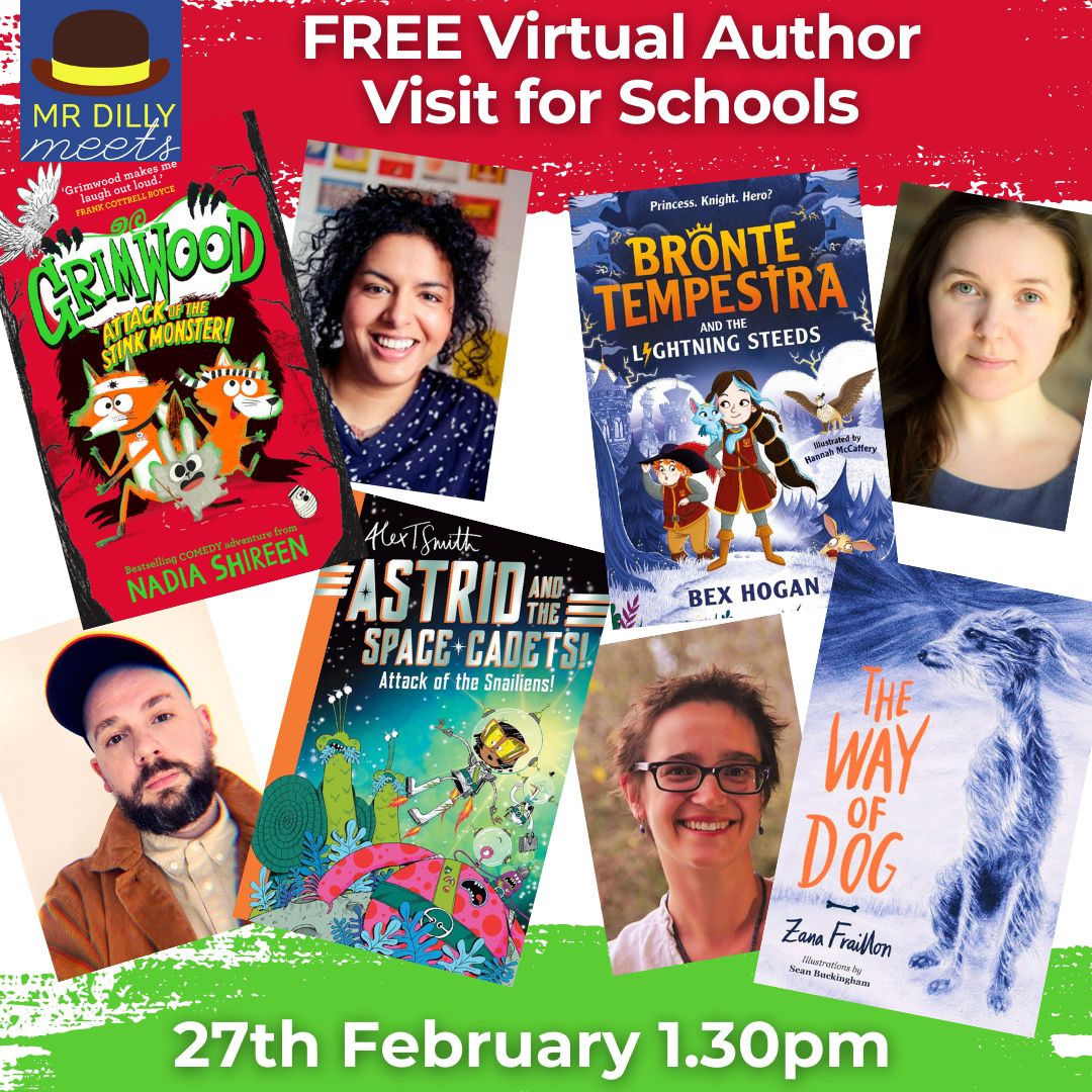 📣 #Schools! #Teachers! #Librarians! Mr Dilly Meets FREE Virtual Author Event 📚 with @NadiaShireen @bexhogan @Alex_T_Smith @ZanaFraillon - draw-alongs✏️, read-alouds 📖, fun & chat!😁 ➡️ 27th Feb 1.30pm BOOK tinyurl.com/ybhptxym Watch live or on-demand #edutwitter #kidlit