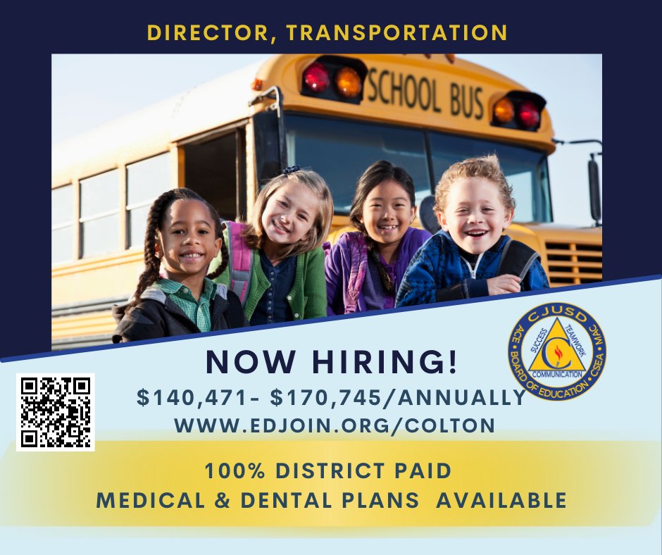 Join us as our Director of Transportation and lead the charge in ensuring safe, efficient travel for students across 28 sites. Your expertise in logistics and team leadership will be key in enhancing student success. #CASTO #CJUSD #SchoolBus #Transportation #HighwayPatrol #DOT
