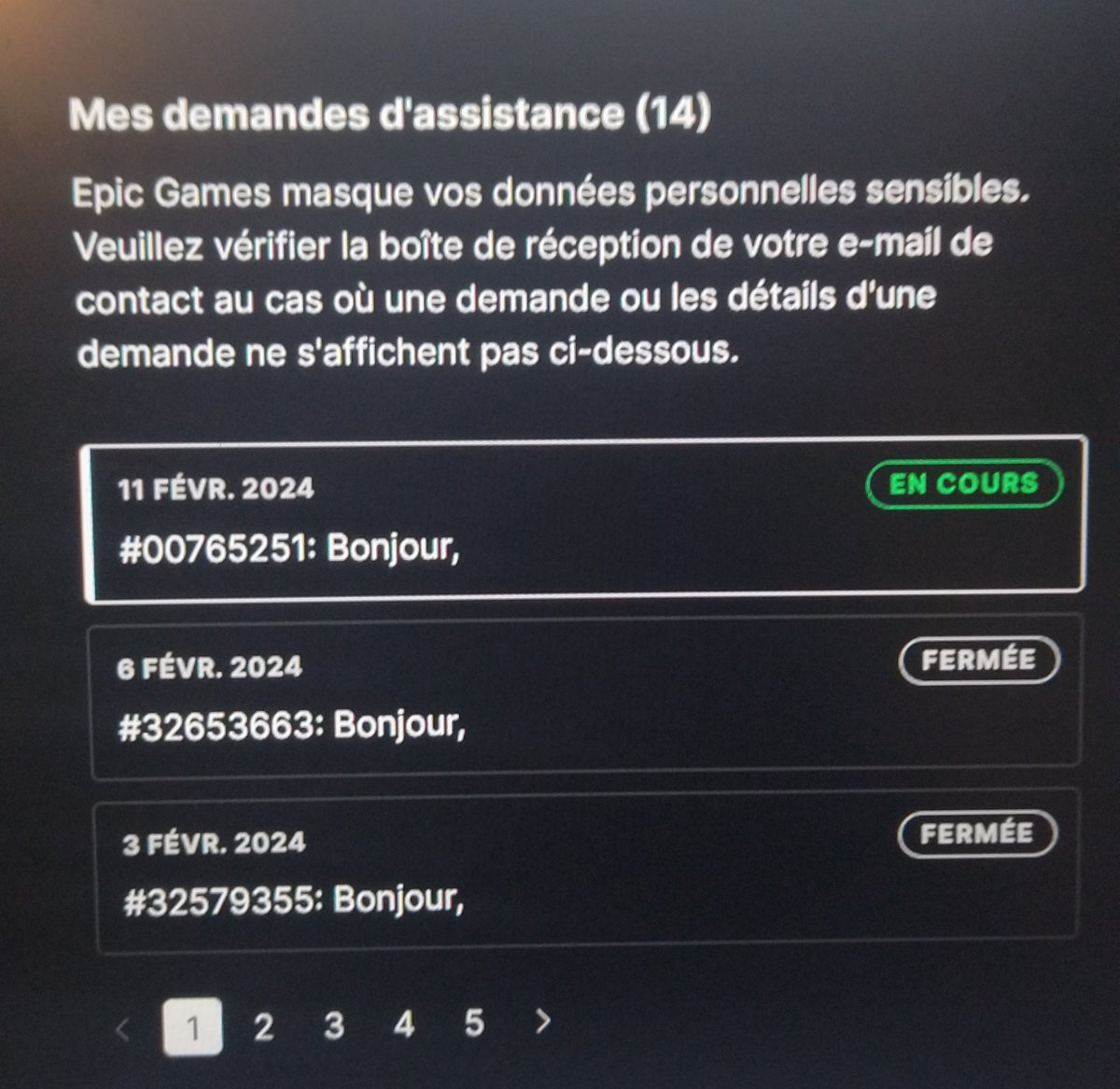 Jaize_Djedje's tweet photo. merci de me faire parvenir quelqu'un de compétent. Celà fait 4 MOIS que je suis en bataille contre votre SAV de merde. Soit on se fou de moi, soit on ferme mon ticket sans réponse, etc... Franchement inadmissible je sais plus quoi faire. @EpicGamesFR @EpicGames https://t.co/L3Jk27vY0Z