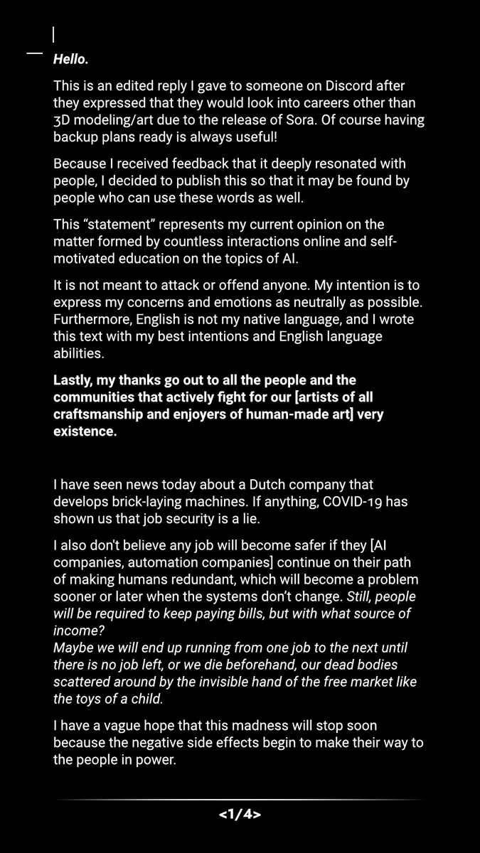 S_SerraMock's tweet photo. I felt the need to write down my thoughts after having processed a new wave of #GenerativeAI and the effects it has/had on my and others' emotional and mental core. May these words be useful for you.
#art #human #ai https://t.co/0bkkUjLOSP