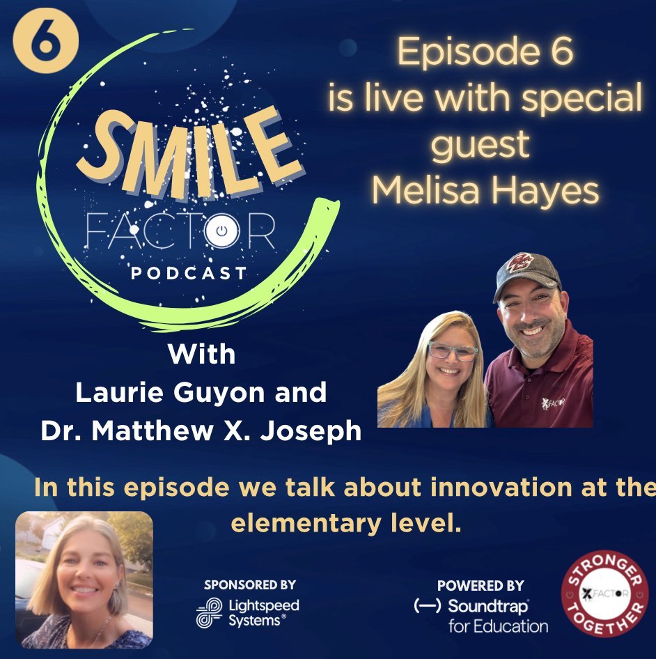 Episode 6 of #SMILEFactor is live with special guest @MrsHayesfam talking innovation in the elementary schools. Listen now: podcasters.spotify.com/pod/show/xfact… Sponsored by @lightspeedsys Powered by @soundtrap @jlo731 @MelodyMcAllist7 @jeffreykubiak @LaVonnaRoth @Jennifer_Hogan…