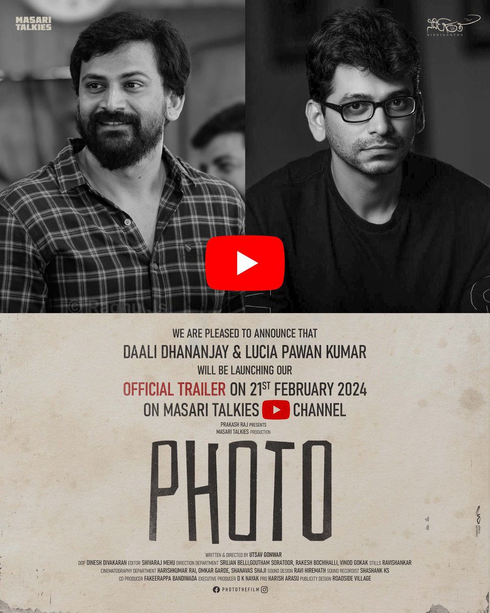 prakashraaj's tweet photo. Trailer of our film “PHOTO” directed by @utsav225 on 21st feb … Thank you for standing by us and releasing it ⁦@Dhananjayaka⁩ ⁦@pawanfilms⁩ https://t.co/SZBtZ9ytXK
