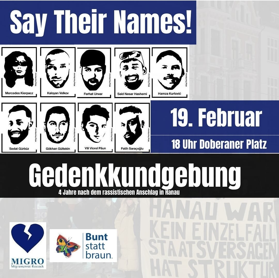 HRONazifrei's tweet photo. #Hanau-Gedenkkundgebung 

19. Februar, 18 Uhr Doberaner Platz, Rostock

organisiert von @BSBROSTOCK und dem Migrantenrat Rostock, mehr Infos: https://t.co/i5bHaGQ46V

#saytheirnames #keinVergessen https://t.co/8YXzGvlafl