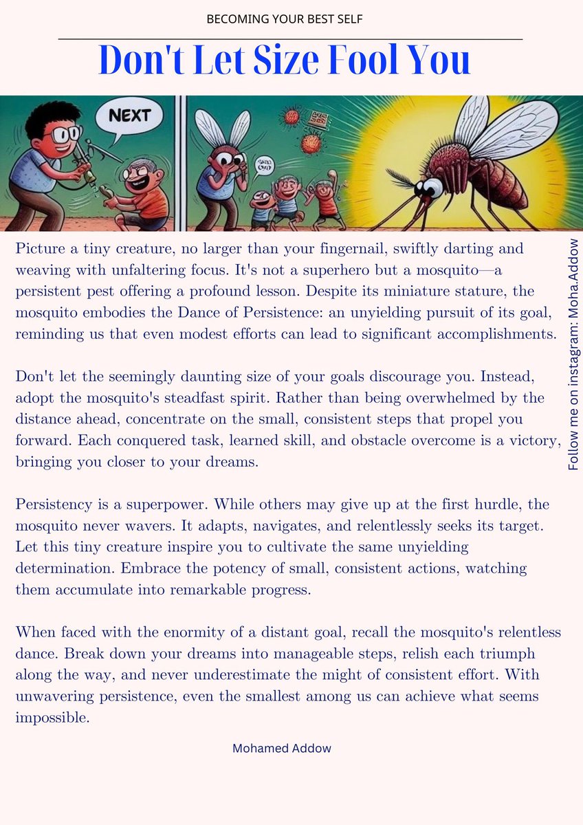 MohaAddow's tweet image. Embrace the Dance of Persistence Small steps, big dreams! 💪 

Follow for daily inspiration and uplifting quotes.  

#PersistenceUnleashed #DreamBig #SmallSteps #AchieveMore #UnwaveringSpirit #ConsistentEffort #TinyStepsBigTriumphs #GoalGetter #MotivationMonday #InspireDaily