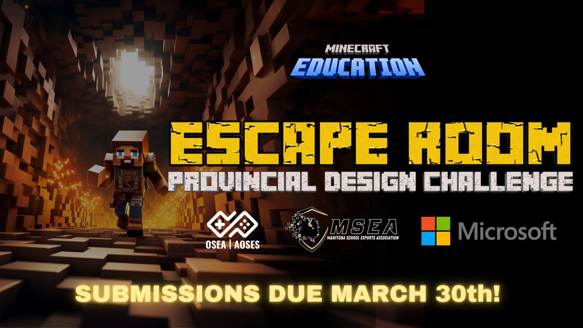 5⃣0⃣+ teams have already registered for our Provincial #Minecraft Escape Room Design Challenge! ⛏️ Join hundreds of students from across Ontario and sign up your school team today! 🗓️All submissions are due March 30th! 👉 osea.gg/minecraftregis…