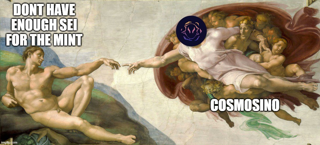 <a href="/Cosmosino/">Cosmosino</a> is giving away 50 SEI each for the funniest meme and the most interactive post(like + repost)

Tag <a href="/cosmosino/">Cosmosino</a> 
Add cosmosino.com
Drop the post link on our meme channel on Discord! 

Meme Contest ends on 02/21/2024
The first payout on the same day, DELIST!