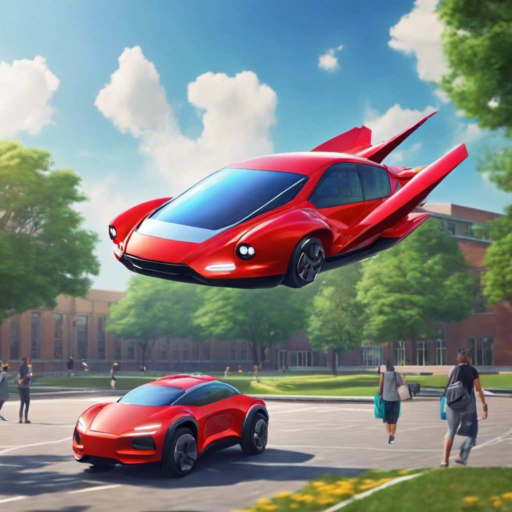 Envisioning a world where lectures are delivered from the sky, and students commute via sleek flying vehicles in the digital realm of Metaverse University. 🌐🚗✨ The intersection of technology and education has never been more exhilarating! #MetaverseEducation #FutureForward