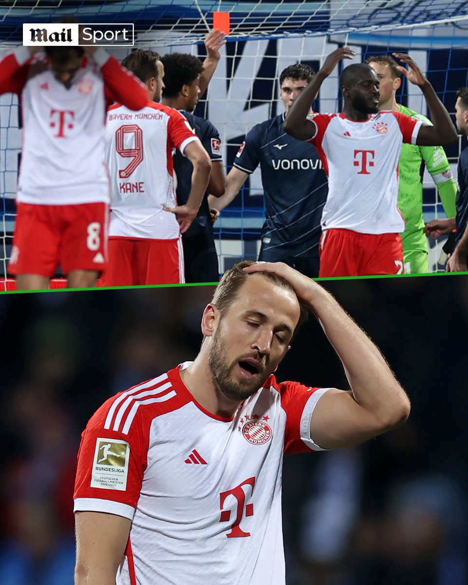 MailSport's tweet photo. Bayern Munich lose THREE in a row after being stunned 3-2 at Bochum 😱❌

Dayot Upamecano saw RED for a second game running! 🟥

Bayern's biggest problem is __________ 👇 https://t.co/bBbZNDXZxW