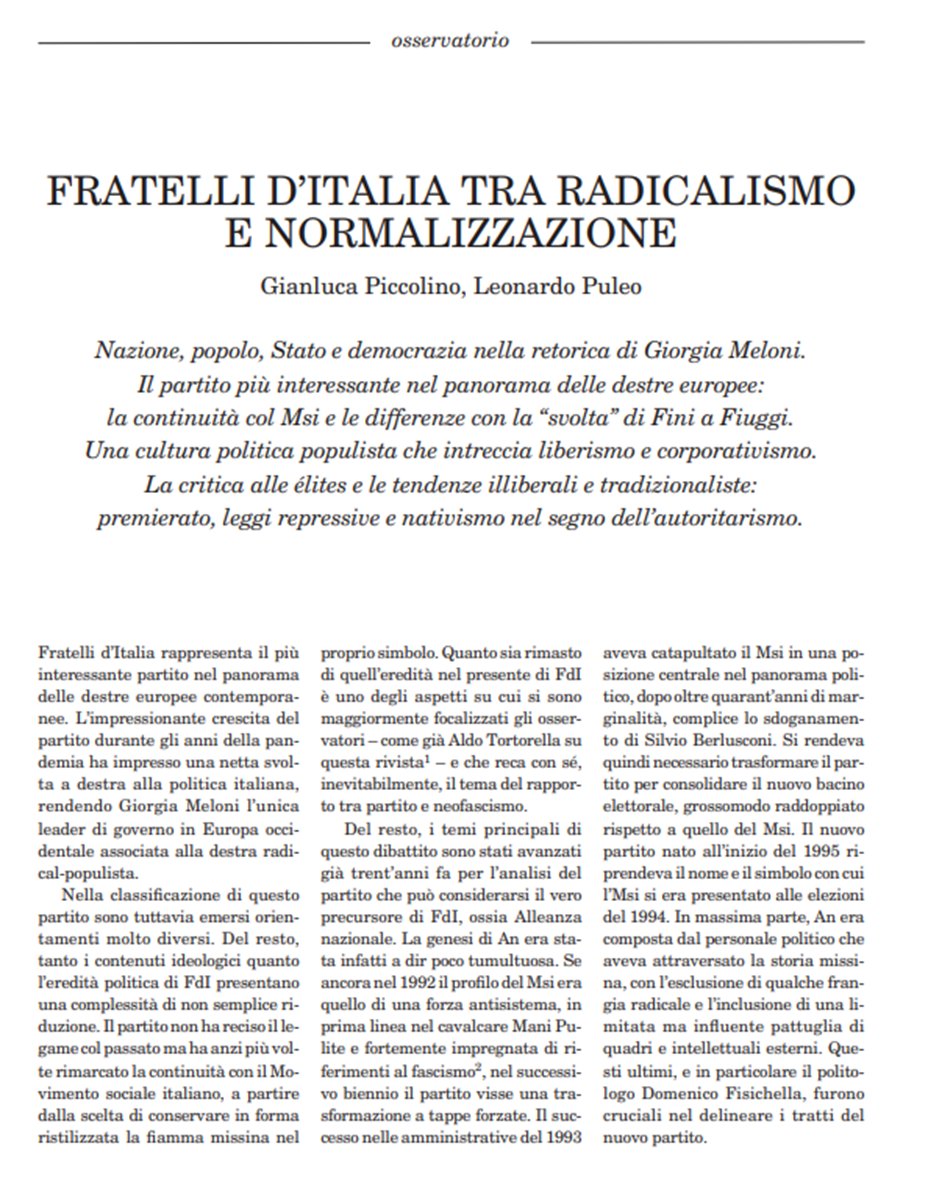 Con @G_Piccolino proviamo ad argomentare perché #FratellidItalia rappresenta un partito della destra radicale populista, attraverso l’analisi dei concetti di Nazione, popolo, Stato e democrazia nella retorica di Giorgia #Meloni. Grazie a Critica Marxista per lo spazio! #FdI