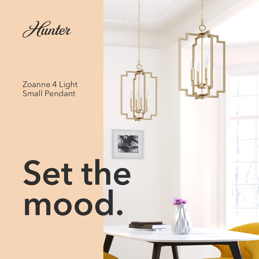 HunterFanCo's tweet image. Set the mood with the Zoanne . It's the perfect statement piece for any room. ✨ bit.ly/3BlyXYR

#lightinggoals #interiordesign #pendantlighting #homedecor #homeideas #renovation #homelighting #homereno #kitchen #entryway