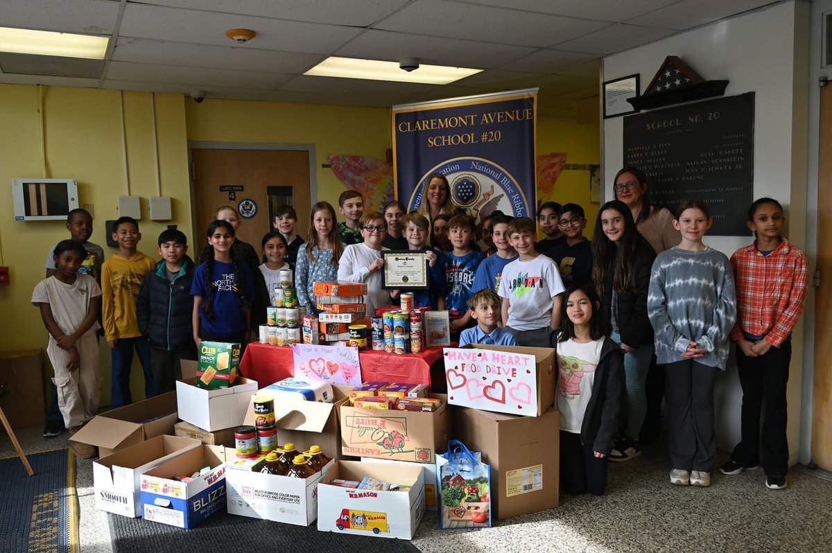 Thank you <a href="/School20Cougars/">Claremont Avenue School #20</a>  <a href="/ClaremontAvePTO/">Claremont Ave PTO</a> &amp;  #NationalElementaryHonorSociety for another successful #HaveAHeartFoodDrive We were so happy <a href="/mayormccormac/">John E. McCormac</a> &amp; <a href="/debbiemeehan6/">debbie meehan</a> were able to come with Mr.Barcelona to meet with our students when they collected the donations.