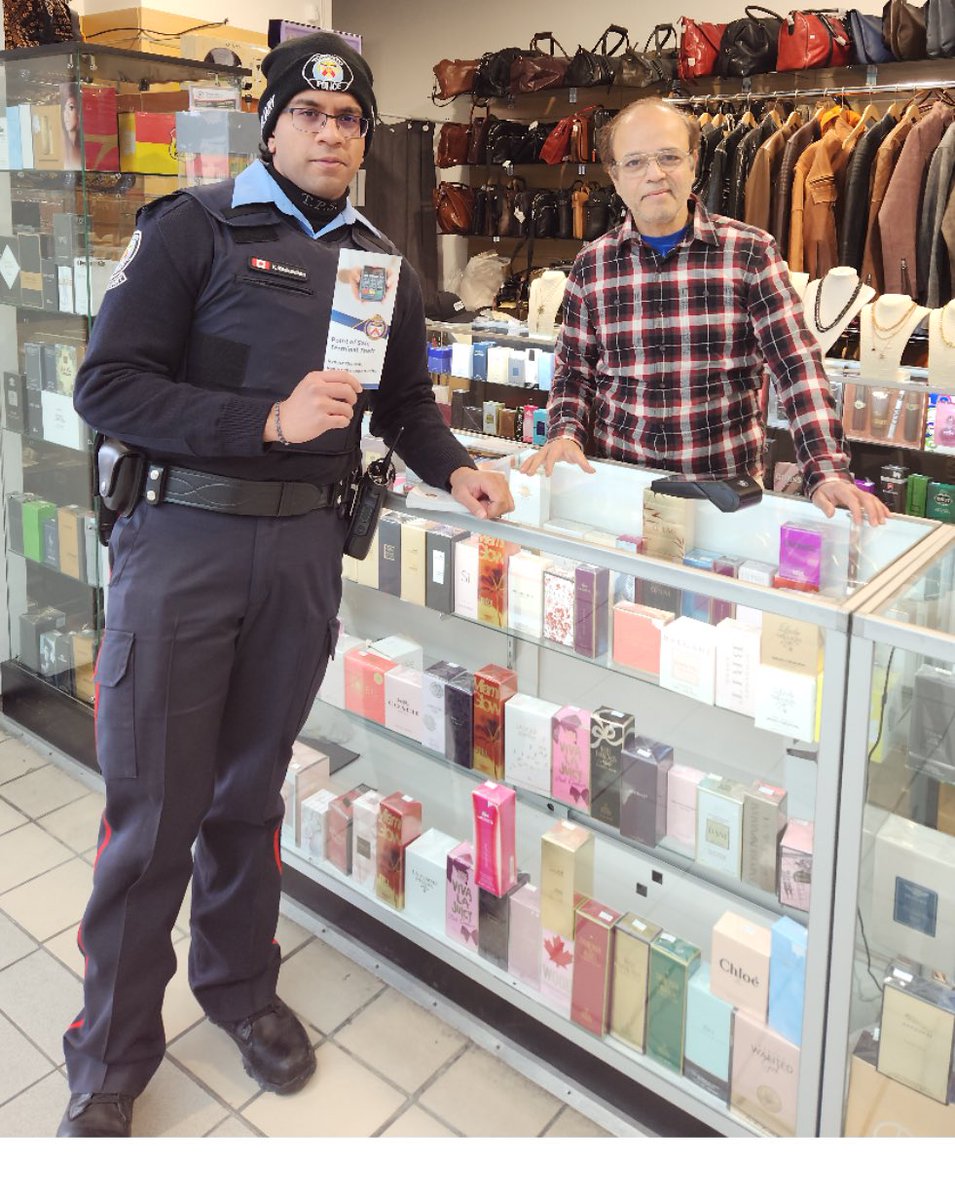 Business owners in 41 Division, are working together with @TPSAuxiliary Officers to help secure their POS terminals. #CrimePreventionTips