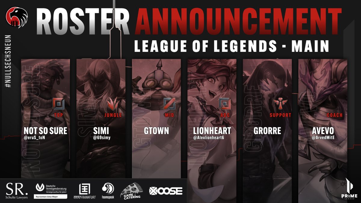 Gude!

Zu guter Letzt stellen wir euch unser Main Team in der Div 4 der <a href="/PrimeLeague/">Die Techniker Prime League</a> vor.

Unser Main Team ist nach dem Aufstieg zurück in Liga 4 und bereit auch diese Liga zu erobern!

🏝️ <a href="/eruS_toN/">Not Sure</a>
🌲 <a href="/69Simy/">Simi</a>
🧙‍♂️ Gtown
🏹 <a href="/Alexlionheart6/">Alexlionheart</a>
💉 Grorre
👨‍🎓 <a href="/ArvedMitE/">Avevo</a> &amp; Leomda