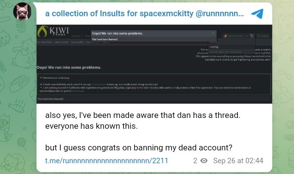 TransphobicLss's tweet photo. When people wonder if Zrcalo is actually affiliated with KF and is STILL a terrible person after all these years, may I remind them of this series of events.

9/25/23: Zrcalo logs onto KF
9/26/23: Zrcalo says a slur. Complains about a ban, and admits to having OTHER KF accounts. https://t.co/Ay3ARgwYUG