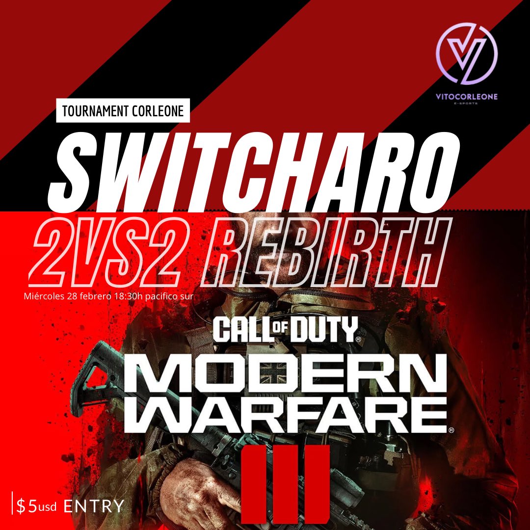 ViroCorleone319's tweet photo. Torneo AllsKills switcharo
Fecha: 28 de febrero π
Hora: 18:30 π¨π± π°οΈ
Entry: $5usd π΄
Mapa: Fourtune Keep
Dicrod: https://t.co/YbFzAAsc7y
PayPal: https://t.co/EVHLXdIsAn
#torneowarzone #rebirth #switcharo #warzone #resurgimientowarzone https://t.co/1oOBEQTgh8