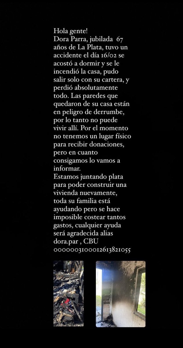 manunegri's tweet photo. Hola a todos ! Necesitamos de su ayuda, la abuela de mi novia perdió TODO por un incendio en su casa, necesitamos donaciones y para reconstruir la casa, sea dinero sábanas cama colchones ropa LO QUE SEA es bienvenido por que perdió absolutamente TODO.
Nos ayudan difundiendo 🙏 https://t.co/CTCeHpVBjM
