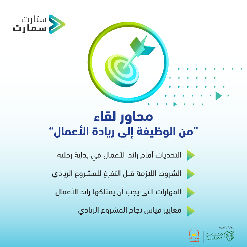 startsmartsaudi's tweet photo. ��من سلسلة لقاءات #ستارت_سمارت، سيناقش اللقاء الثالث التوقيت المناسب للانتقال من الوظيفة التقليدية إلى مشروع ريادة الأعمال، مع رائد الأعمال المتسلسل سارية الجفري @SariahAljefri في حوارٍ تفاعلي وتبادل شيّق للخبرات والتجارب.

لا تفوّت الفرصة واحجز مقعدك الآن:
https://t.co/wOYdHzZ79l