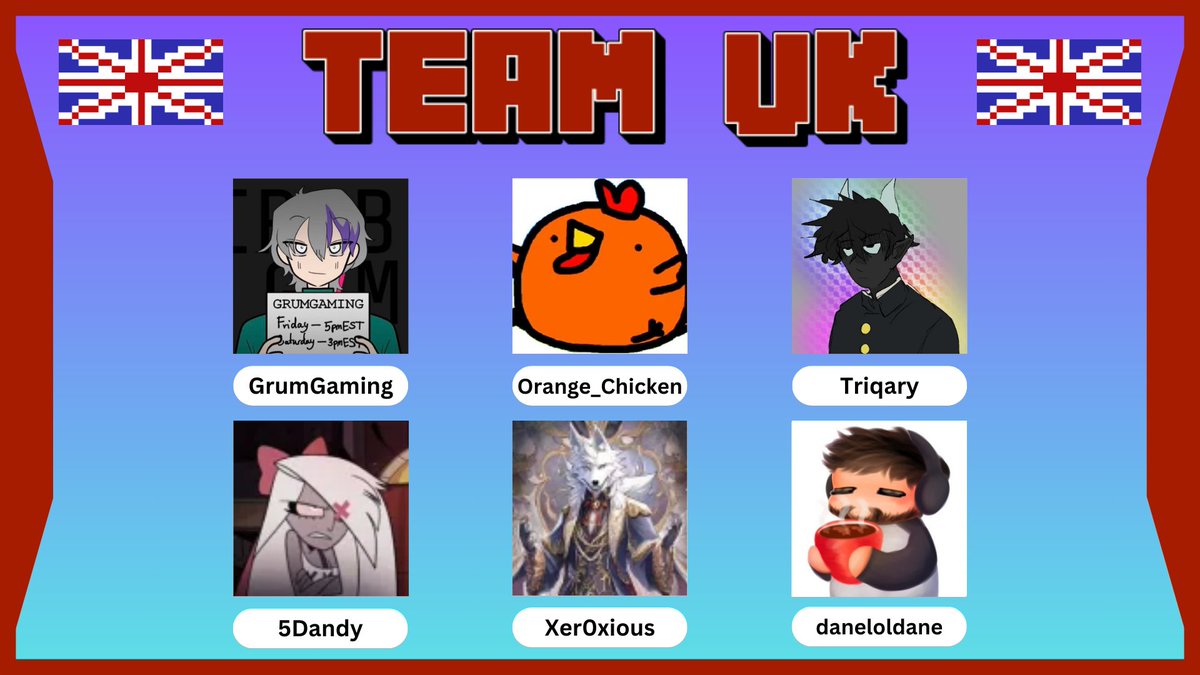 MCCI World Cup (@mcciworldcup) on Twitter photo ๐ฌ๐ง ANNOUNCING TEAM UK ๐ฌ๐ง
<a href="/GrumGaming/">Jamie ๐ฉท๐๐ ๐ด๓ ง๓ ข๓ ณ๓ ฃ๓ ด๓ ฟ</a>
<a href="/daneloldane_/">daneloldane</a>
<a href="/Orangee_Chicken/">Orange Chicken</a>
<a href="/Triqary/">Triqary</a>
Dandy
Xer0xious ๐ฌ๐ง ANNOUNCING TEAM UK ๐ฌ๐ง
<a href="/GrumGaming/">Jamie ๐ฉท๐๐ ๐ด๓ ง๓ ข๓ ณ๓ ฃ๓ ด๓ ฟ</a>
<a href="/daneloldane_/">daneloldane</a>
<a href="/Orangee_Chicken/">Orange Chicken</a>
<a href="/Triqary/">Triqary</a>
Dandy
Xer0xious