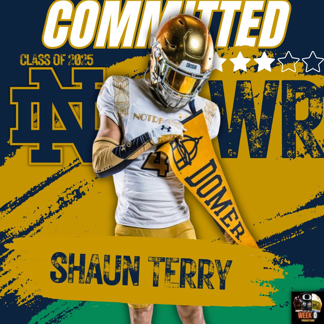 BREAKING: Class Of 2025 3⭐ WR Shaun Terry has officially Committed to the Notre Dame Fighting Irish!☘️ Terry is one of the fastest and most explosive WRs in the 2025 Class. He has seen his recruitment blow up in recent months, adding offers from Oregon, Penn State, Oklahoma,…