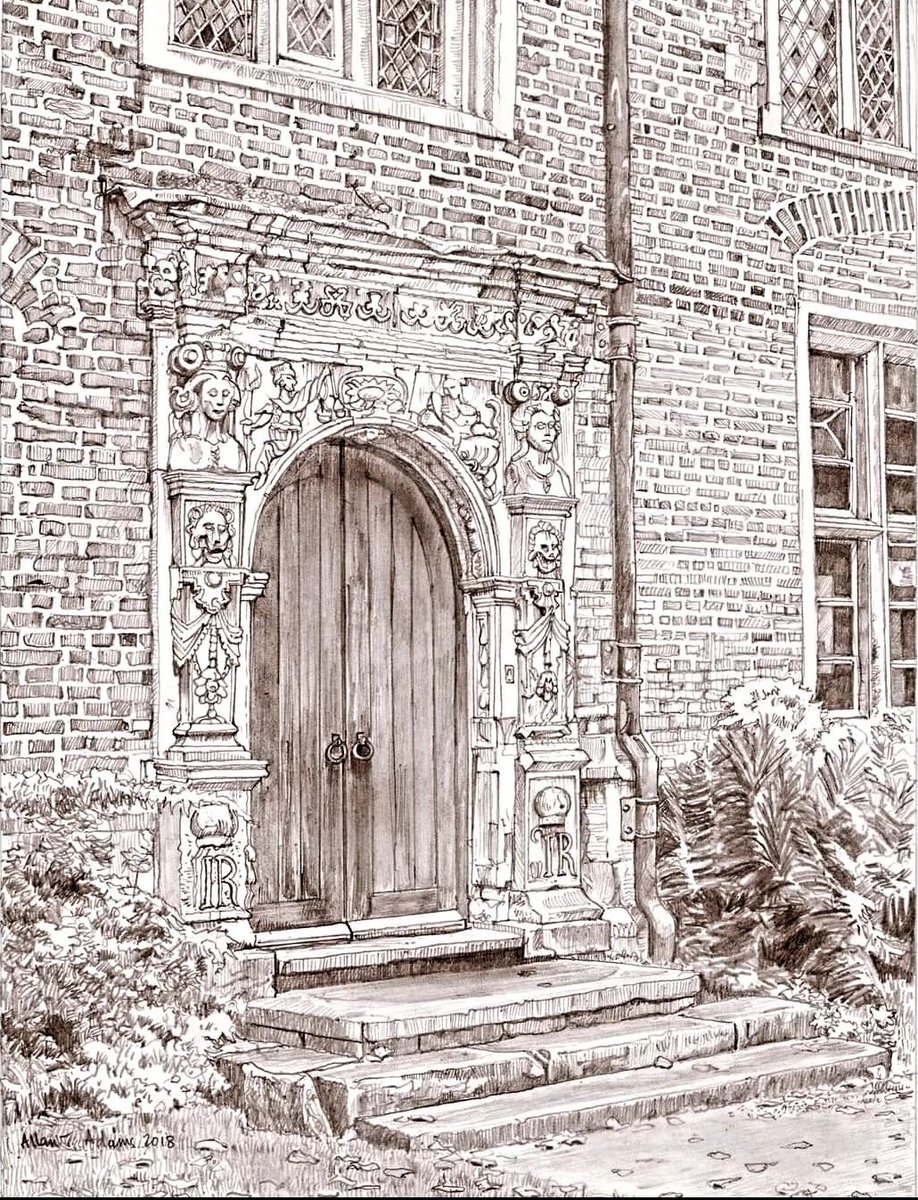 This brilliant illustration is of King's Manor house doorway in #York which was commissioned by King Charles I during the 17th century. If one looks at the bottom of the arch, one can see the Kings 'IR' initials etched in on both sides.