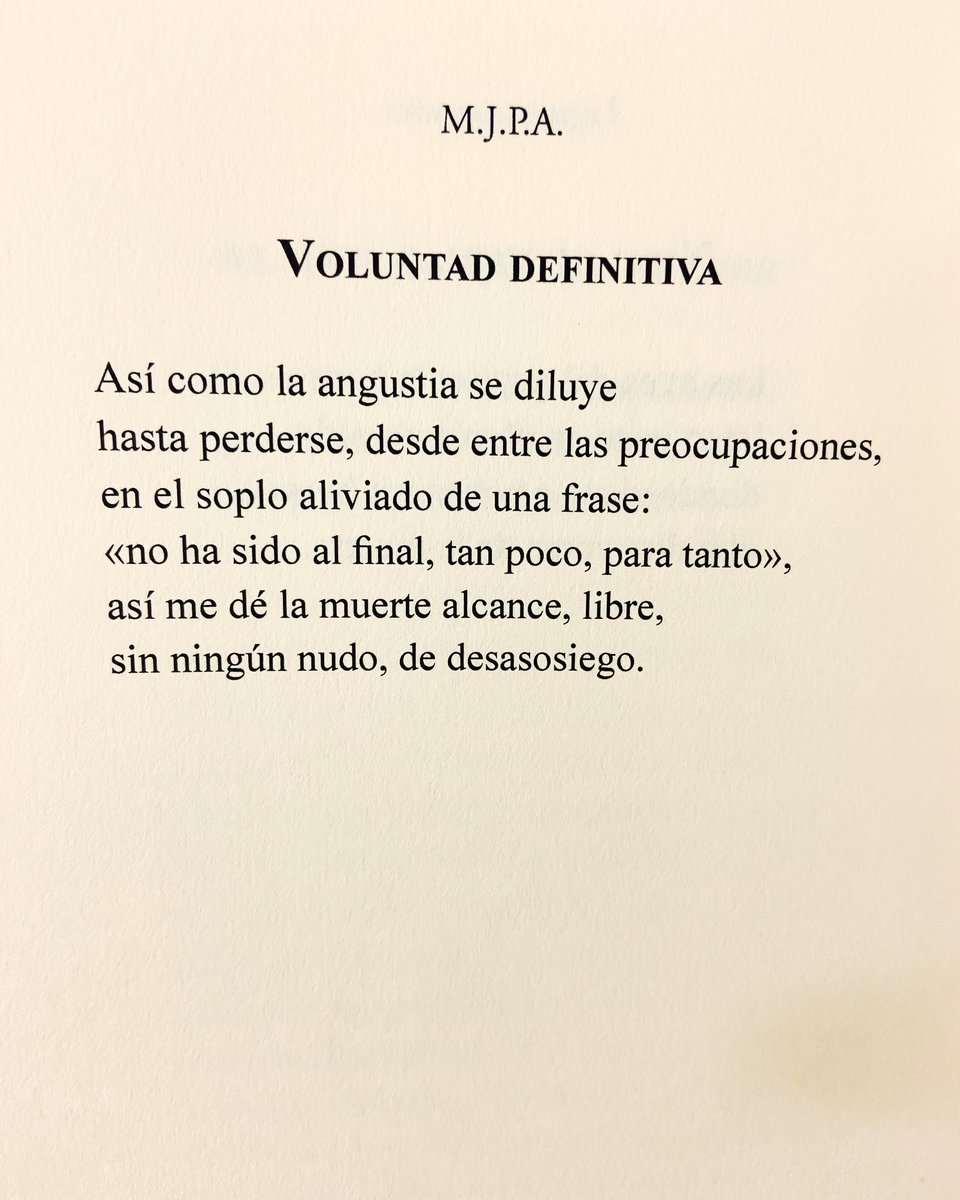 Un poema sobre la antesala del trasmundo, un deseo de calma, en vez de innecesario desasosiego. Es mejor el alivio, pues, como dice #MiguelHernádez con tanto acierto: 'cuánto penar para morirse uno'.