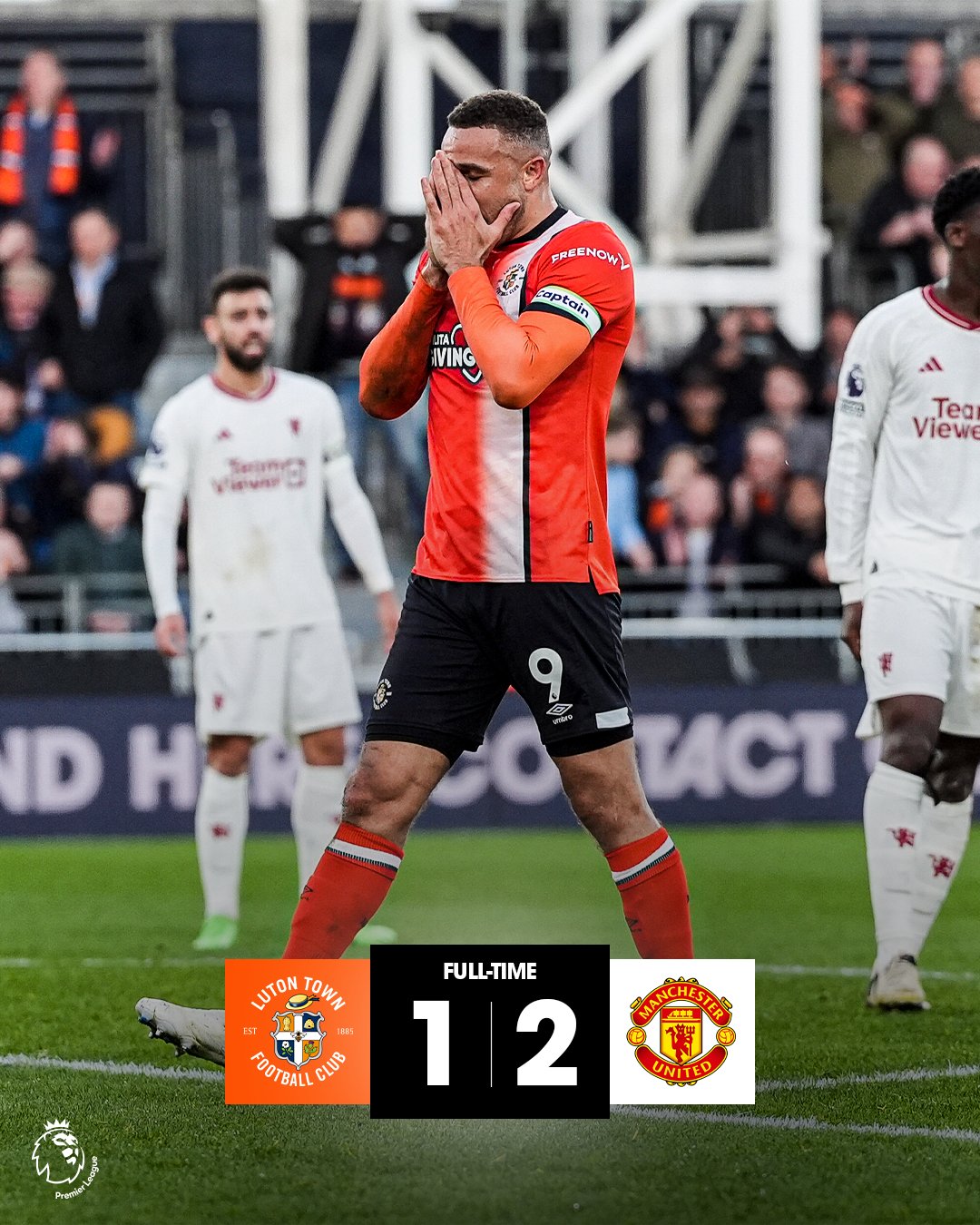 Full-time: Luton Town 1-2 Manchester United