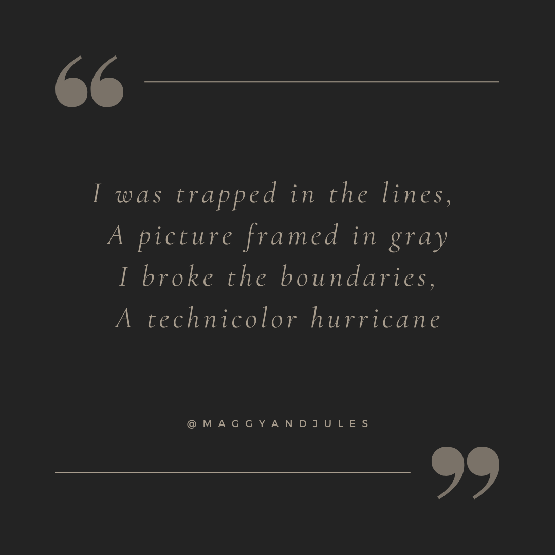 'I was trapped in the lines,
A picture framed in gray
I broke the boundaries,
A technicolor hurricane'

Lyrics: Scripted Dress

The song 'Scripted Dress' was written especially for the #GiveWomenAVoice campaign and is about not allowing yourself to be forced into a predefined