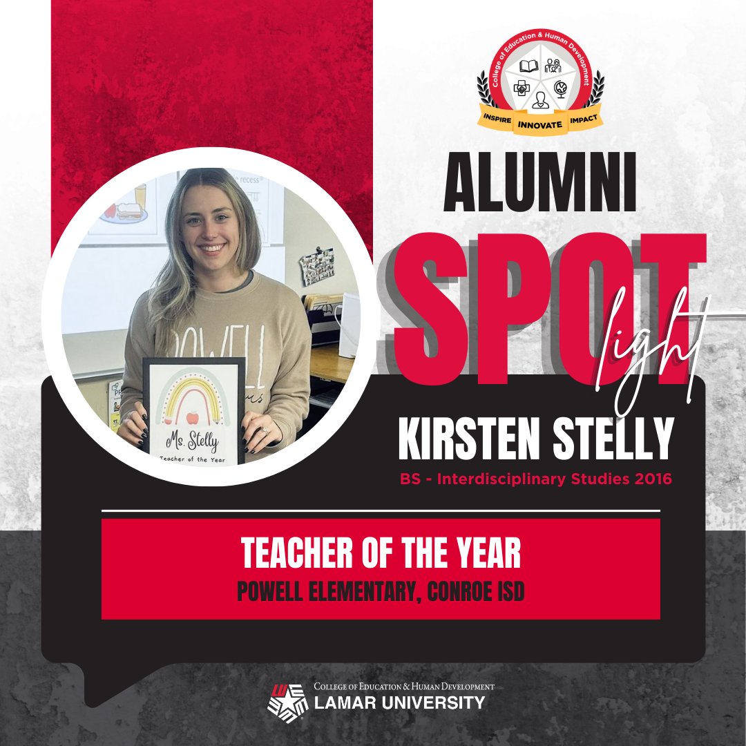 LUCollegeofEHD's tweet photo. Congratulations to Teacher Education alum, Kirsten Stelly, on being named Teacher of the Year at Powell Elementary - Conroe ISD!
#WeAreLU #LUProud #CoEHD #Cardinals https://t.co/Sj5CPpu7uW