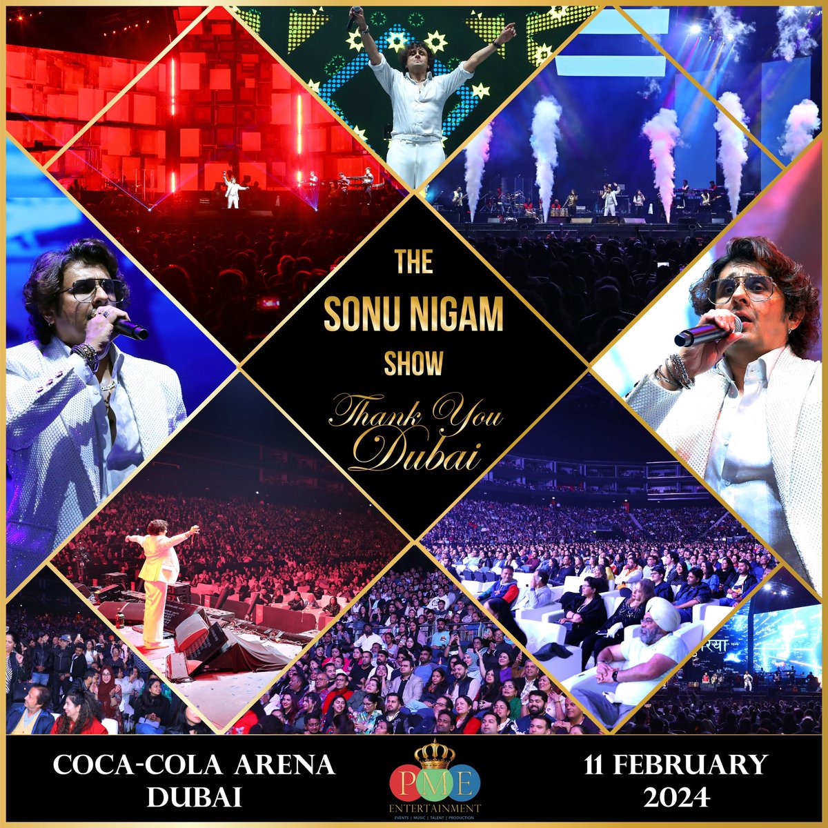 PMEWorld's tweet image. THANK YOU DUBAI! 🇦🇪🫶🏼

Meteora Developers Presents “The Sonu Nigam Show,” at the Coca-Cola Arena on February 11, 2024.

Another signature event by PME Entertainment - Asia’s No.1 Live Entertainment Company. 

An event by: @PMEWorld 

#SonuNigam #SonuNigamLive #TheSonuNigamShow