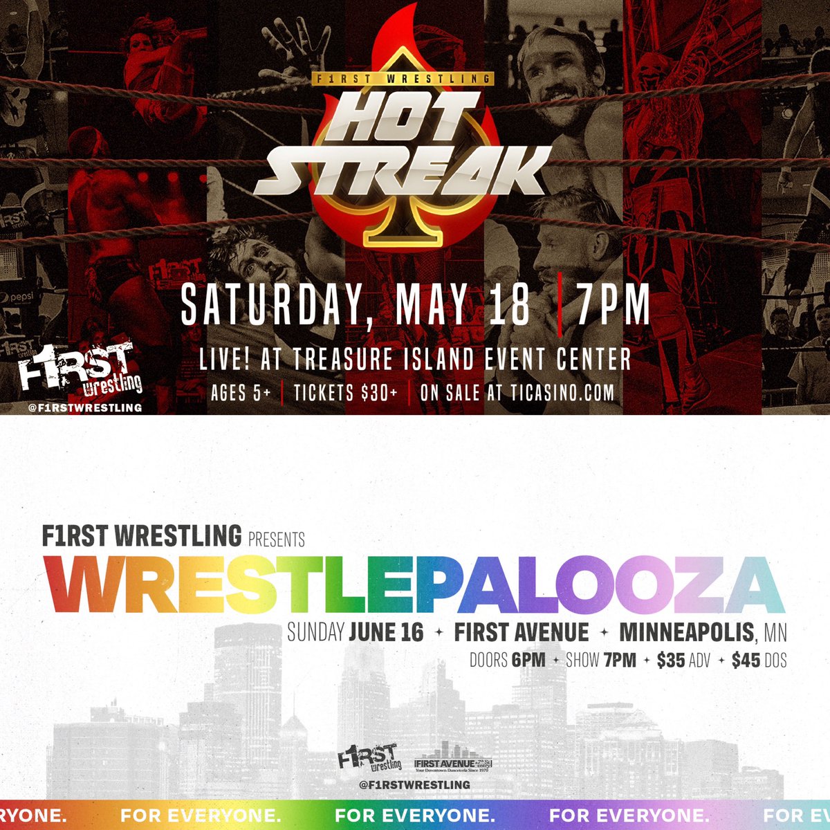 f1rstwrestling's tweet photo. ❗️UPCOMING EVENTS❗️

➖ SUN. 03/10
21+ | MPLS, MN
🎟️ ON SALE

➖ SAT. 05/18
5+ | Welch, MN
🎟️ ON SALE

 ➖ SUN. 06/16
18+ | MPLS, MN
🎟️ ON SALE

 ➖ SUN. 08/11
AA | MPLS, MN
🎟️ ON SALE SOON

 ➖ SAT. 09/07
AA | Bloomington, MN
🎟️ ON SALE SOON

TICKETS: https://t.co/Lsb6RUxv4j https://t.co/PbHvoRWDu2