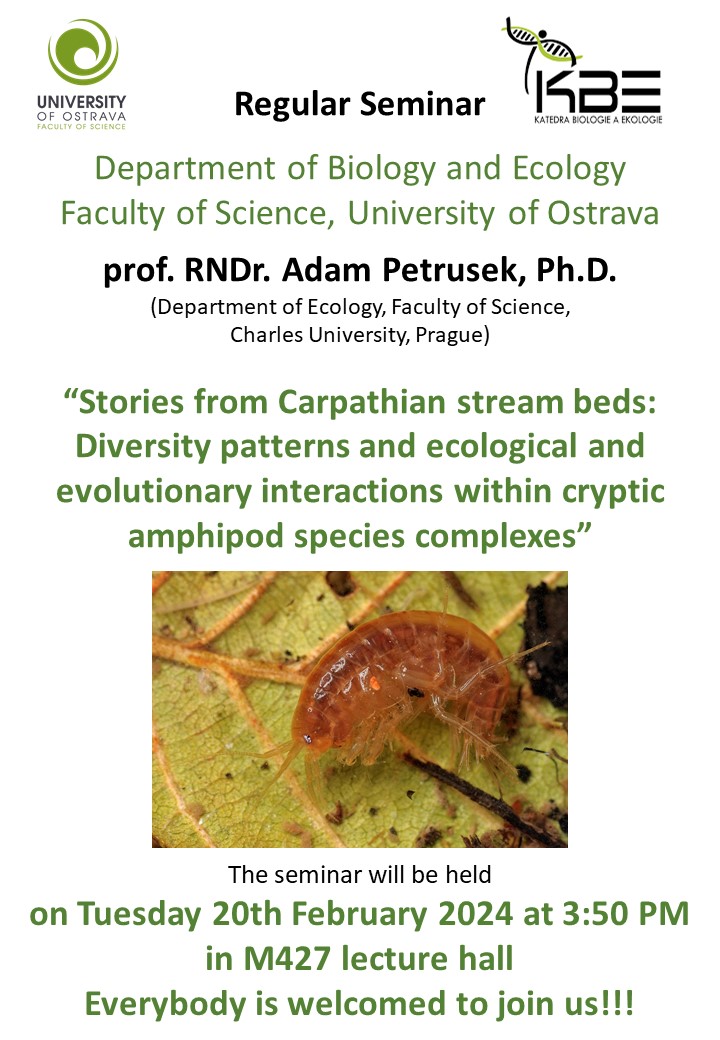 Jiří Pergner 🇺🇦 (@jiripergner) on Twitter photo New semester is here and we start with the seminar of the Department of Biology and Ecology <a href="/Prf_Ostravska/">Prf_Ostravska</a> <a href="/Ostravska_Uni/">Ostravská univerzita</a> with prof. Adam Petrusek from <a href="/science_charles/">Faculty of Science of Charles University</a> who will talk about diversity and ecology of amphipods. Everybody is welcomed to join us. New semester is here and we start with the seminar of the Department of Biology and Ecology <a href="/Prf_Ostravska/">Prf_Ostravska</a> <a href="/Ostravska_Uni/">Ostravská univerzita</a> with prof. Adam Petrusek from <a href="/science_charles/">Faculty of Science of Charles University</a> who will talk about diversity and ecology of amphipods. Everybody is welcomed to join us.