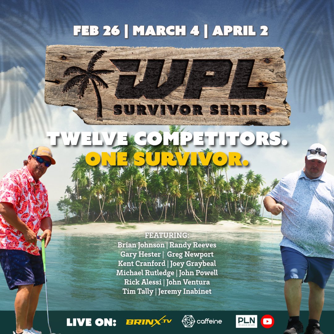 worldputtleague's tweet image. Twelve competitors. One survivor. 

Catch new WPL action starting February 26th 1PM ET LIVE on Pro League Network YouTube!

#WorldPuttingLeague #SurvivorSeries #ProLeagueNetwork #PLN #minigolf #golf