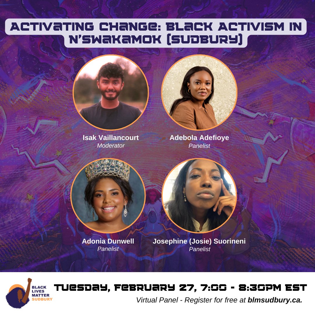 blmsudbury's tweet photo. We are proud to present Community in Action: A Northern Caucus, our fourth annual, educational and visionary celebration of Blackness taking place from February 27th to 29th, 2024 in honour of Black History/Futures Month!

Register today: https://t.co/1gqVdIQdLU

#BHM https://t.co/aoPMPFeGTG