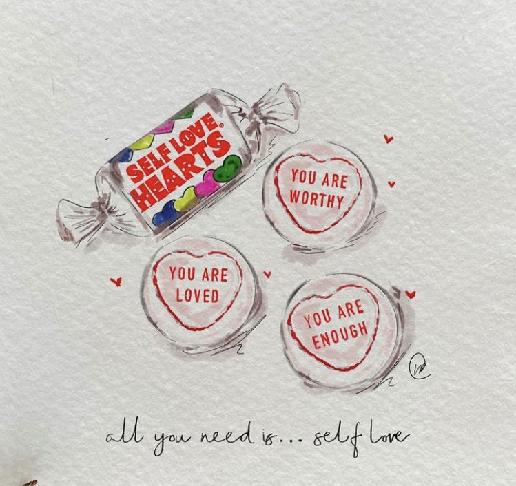 We all need a little #SelfLove What message would you want to see in a #LoveHeartSweets 💜 ❤️ Artwork Credit: LucyClaireillustration
