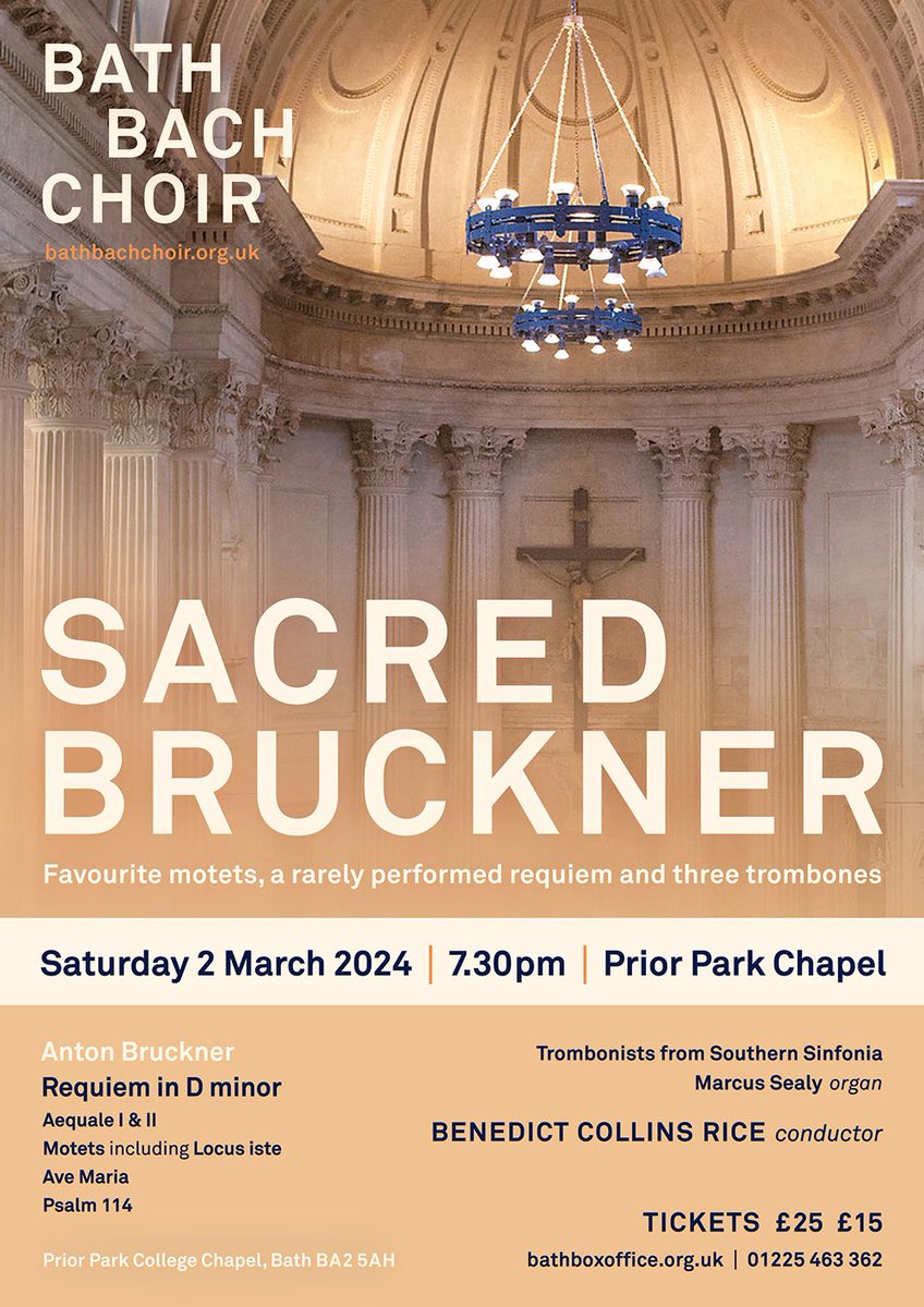 Favourite motets, a rarely-performed Requiem, and three trombones! Just 2 weeks until our Sacred Bruckner concert in the beautiful Prior Park Chapel - some tickets still available from @bathboxoffice bathboxoffice.org.uk/whats-on/sacre… #BathBruckner #singing @sinfoniasouth