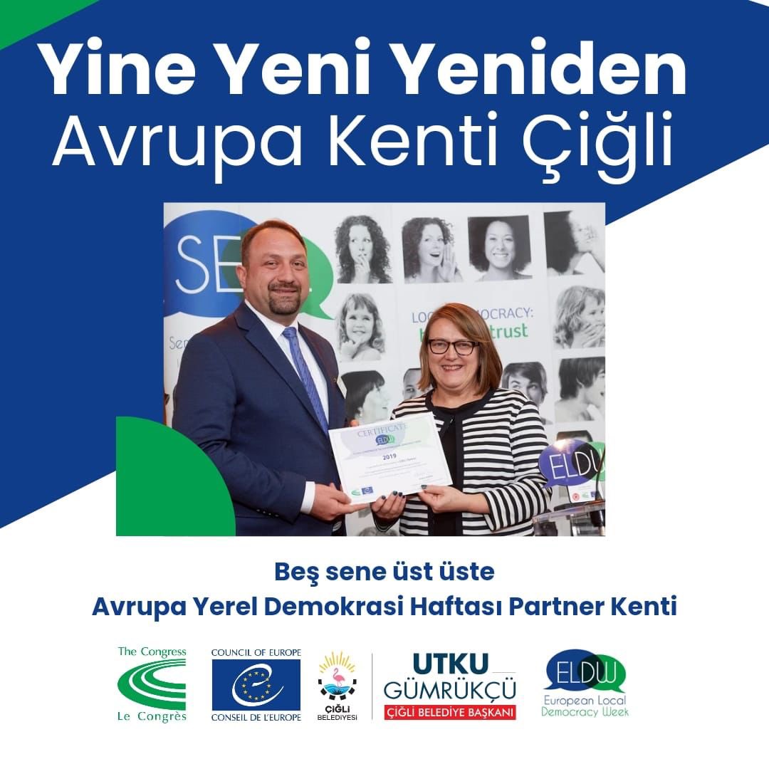 utkugumrukcu's tweet photo. Hayata geçirdiğimiz hizmet ve projelerle ve yerelde inşaat ettiğimiz katılımcılık mekanizmaları ile İzmir’de bir ilke imza atarak 5. kez üst üste Avrupa Yerel Demokrasi ödülünü Çiğlimize kazandırdık. Bu gurur hepimizin! #AvrupaKentiÇiğli https://t.co/5fRRv8M4CK