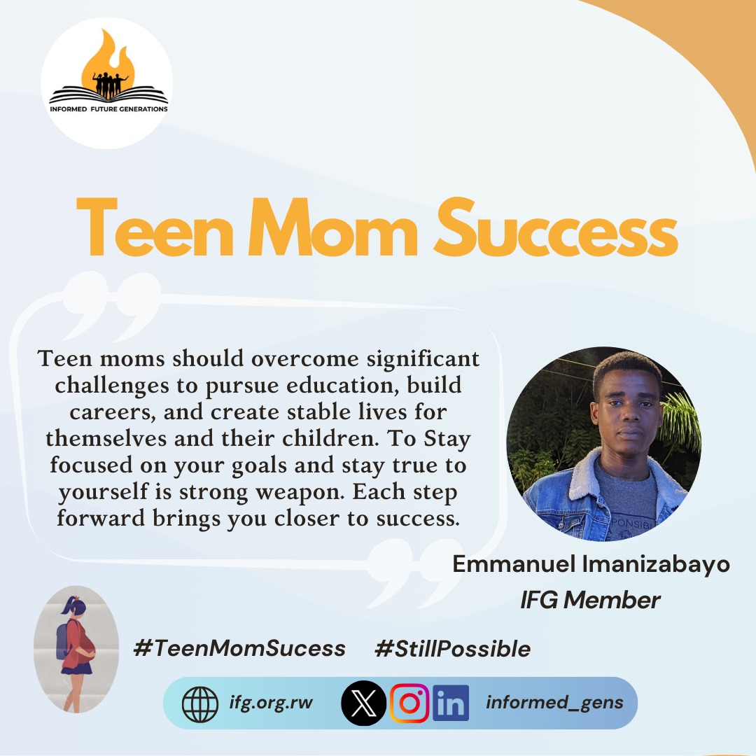 informed_gens's tweet photo. Teen moms should be facilitated to overcome their challenges and keep steps closer to their dreams.
Children born on teen moms are like other children who don't deserve to get stunted.
#TeenMomSuccess
#StillPossible
#EndStunting
#EducationForAll
@unicefrw @PlanRwanda https://t.co/vSL8eCxkpG