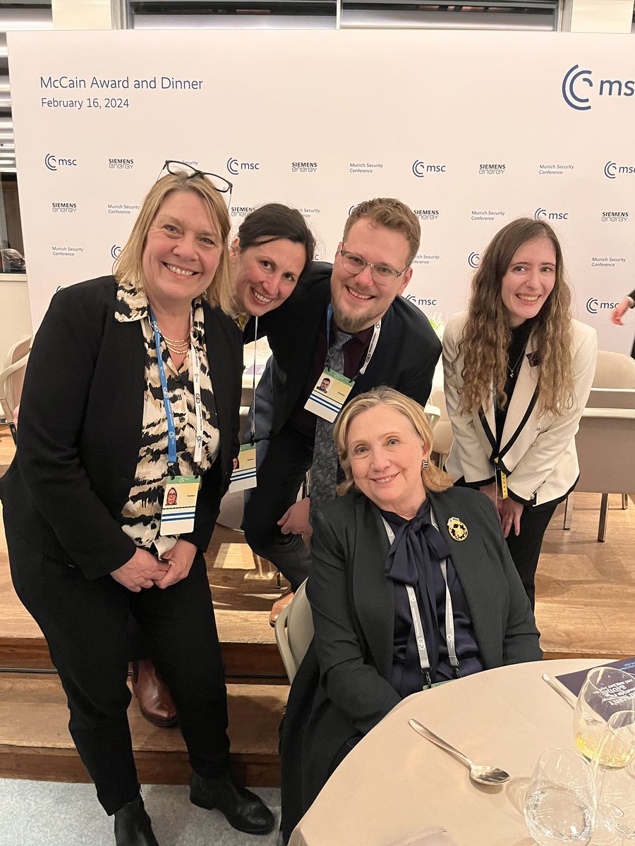 As I leave the Munich Security Conference, I do so with a deep sense of gratitude for receiving the John McCain Dissertation Award and meeting inspiring women, including Secretary Hillary Clinton, Speaker Nancy Pelosi, Historian Deborah Lipstadt, and Ambassador Cindy McCain 🙏