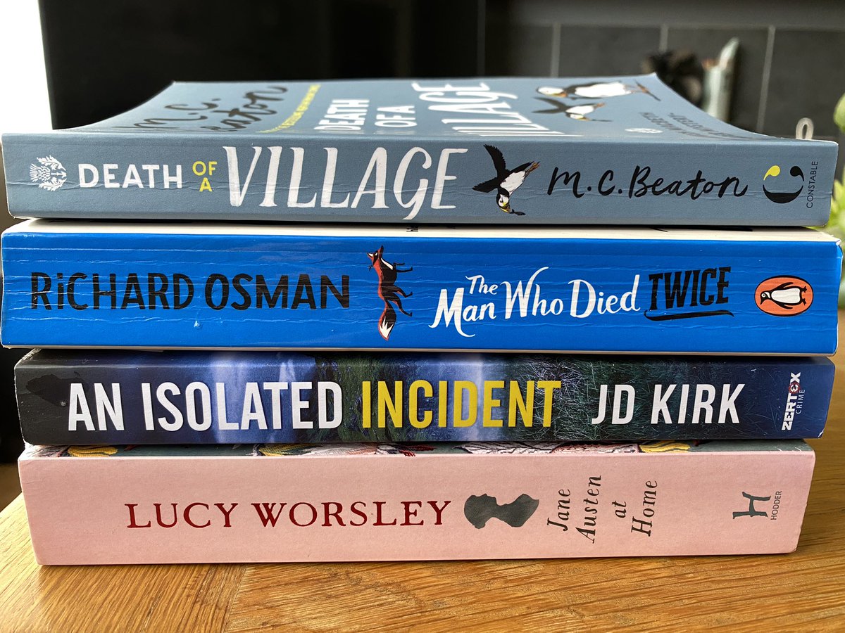 KathyGoddard9's tweet photo. I only popped into the charity shop to see if they had a copy of Iain Banks’s The Crow Road. They didn’t but…well, I couldn’t leave empty handed, could I? 😂 #charityshop #books #booklovers #lucyworsley #jdkirkauthor #mcbeaton #richardosman https://t.co/wd5vHLUqhk
