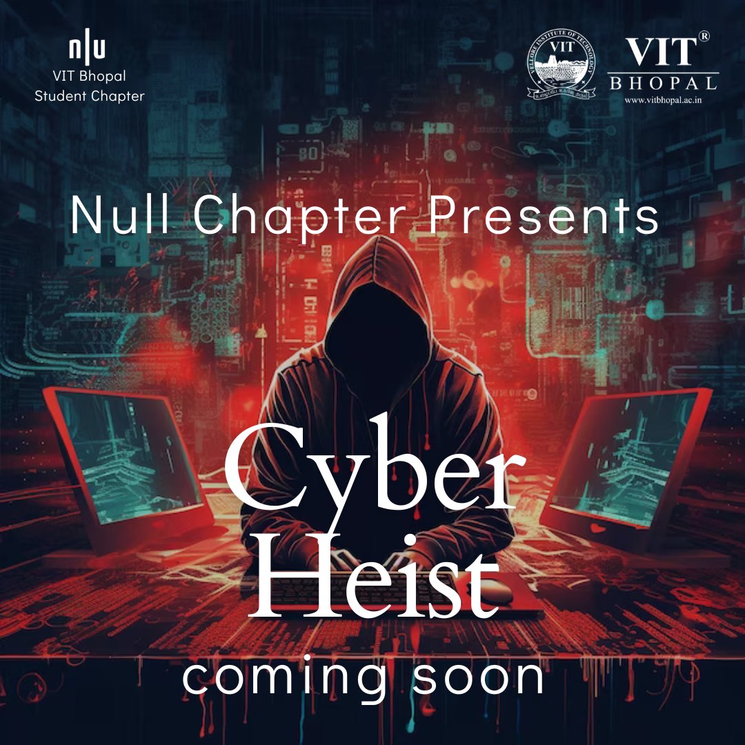 NULL_VIT's tweet photo. Calling all hackers, crackers, and cyber warriors! Do you have what it takes to break into the most secure systems? Do you want to learn new skills, and have fun?  Join us for the Cyber Heist, a thrilling hacking event organized by the Null Chapter.
Are you ready for CYBER HEIST? https://t.co/DJHpOWuCpB