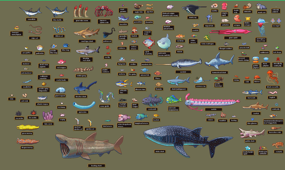 Lots of small guys added to the #pixelart #fish sets, including