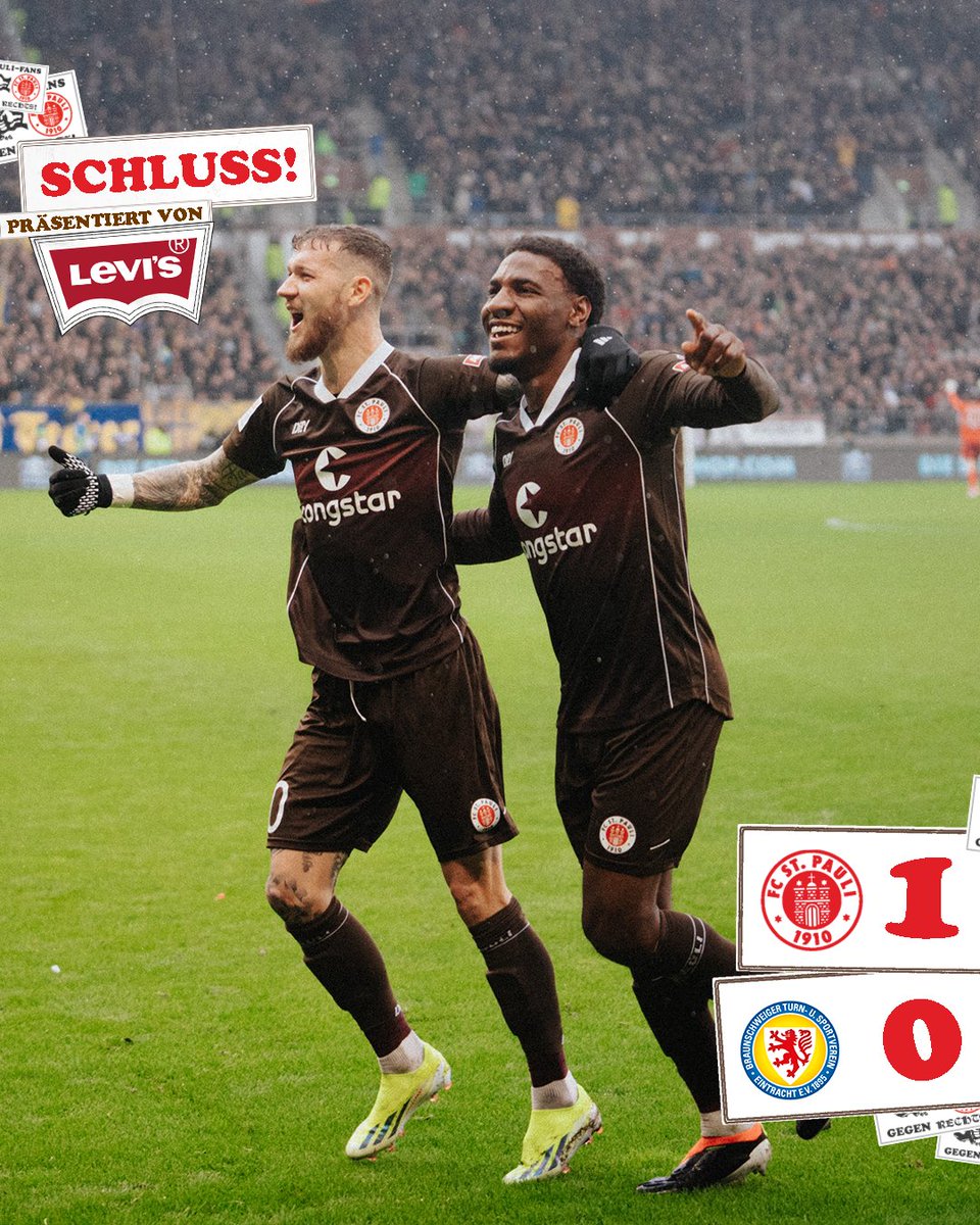fcstpauli's tweet photo. 90.+4: SCHLUSS! Bissig gewesen, einmal zugeschnappt, zusammengestanden und drei wichtige Zähler eingefahren! 👏🤎🤍

#fcsp #fcspebs | 1:0 | Präsentiert von @LEVIS https://t.co/7rUl6jvqfJ