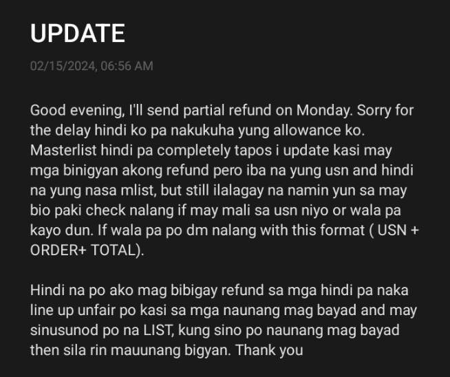 AUTUMNPH || ongoing refund tweet media